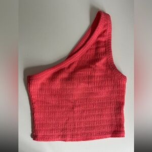 American Eagle Outfitters One-Shoulder Ribbed Crop Top - Coral Pink